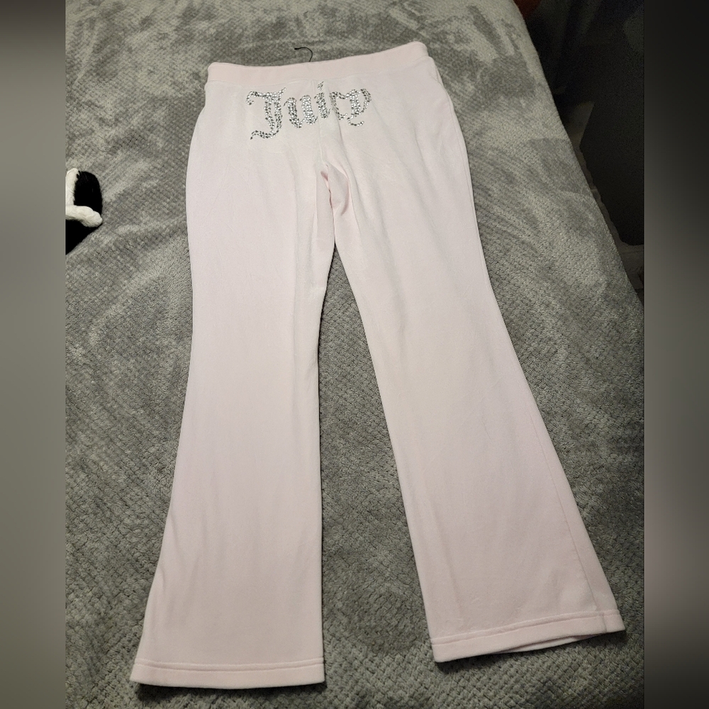 Juicy Couture OG Big Bling Velour  Track Pants Light Pink Size XL New
